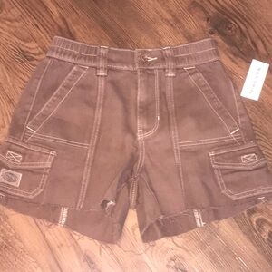 NEW WITH TAGS Pac sun size XS Chocolate Brown Utility Shorts Contrast Stitching